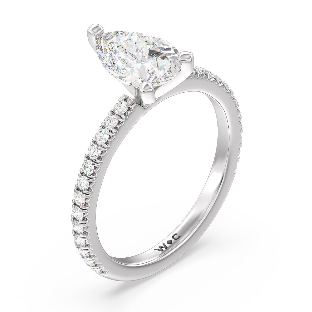 Pear Cut Orion Petite French Set Diamond Engagement Ring with Lab Grown Diamond in 14KT Platinum view 3

