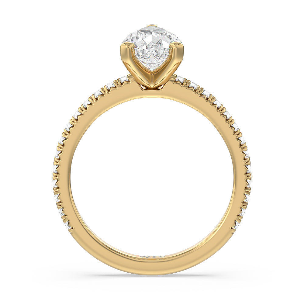 Pear Cut Orion Petite French Set Diamond Engagement Ring with Lab Grown Diamond in 14KT Yellow Gold view 2
