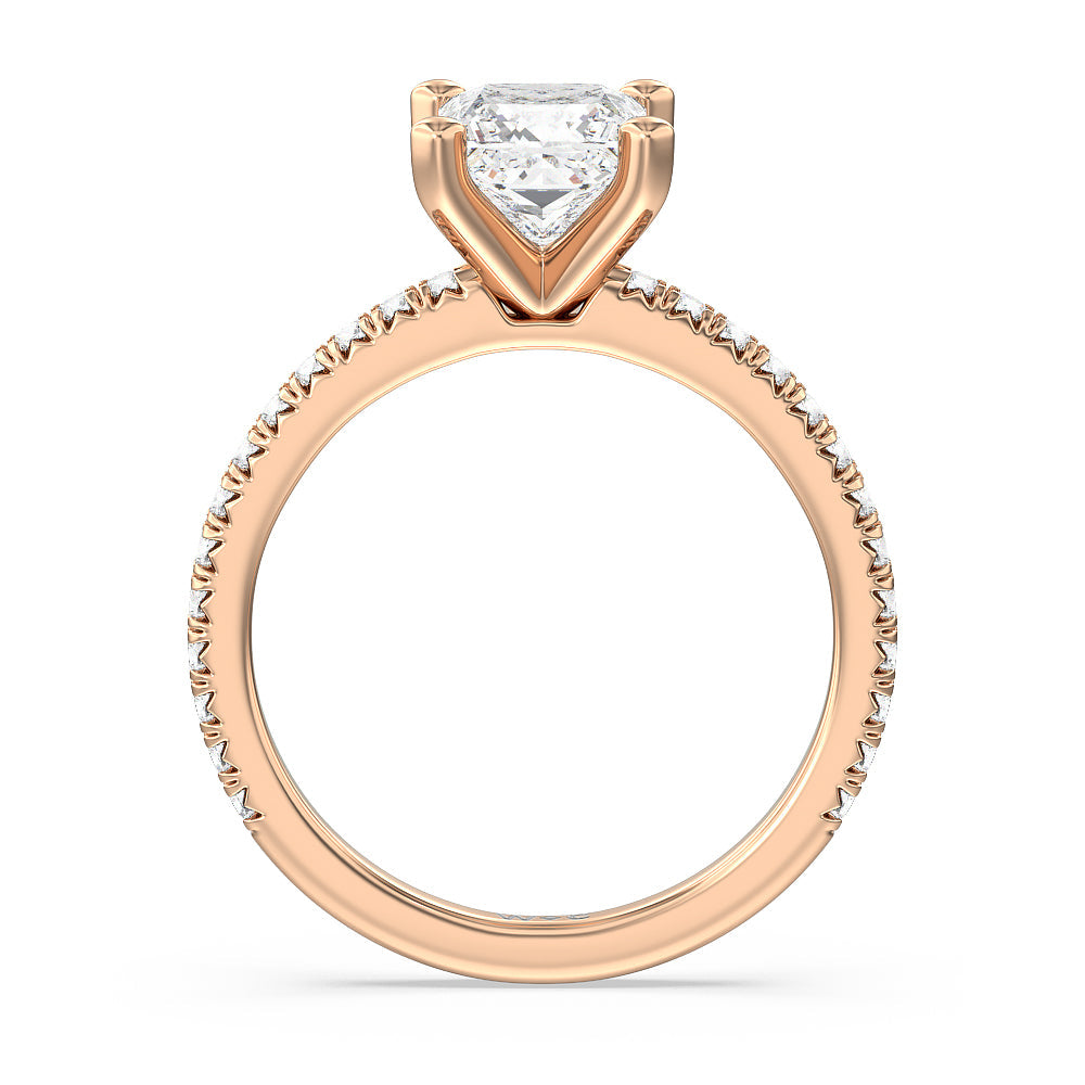 Princess Cut Orion Petite French Set Diamond Engagement Ring with Lab Grown Diamond in 14KT Rose Gold view 2
