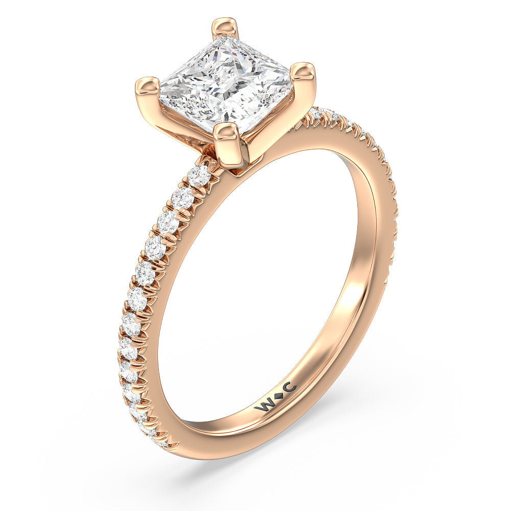 Princess Cut Orion Petite French Set Diamond Engagement Ring with Lab Grown Diamond in 14KT Rose Gold view 3
