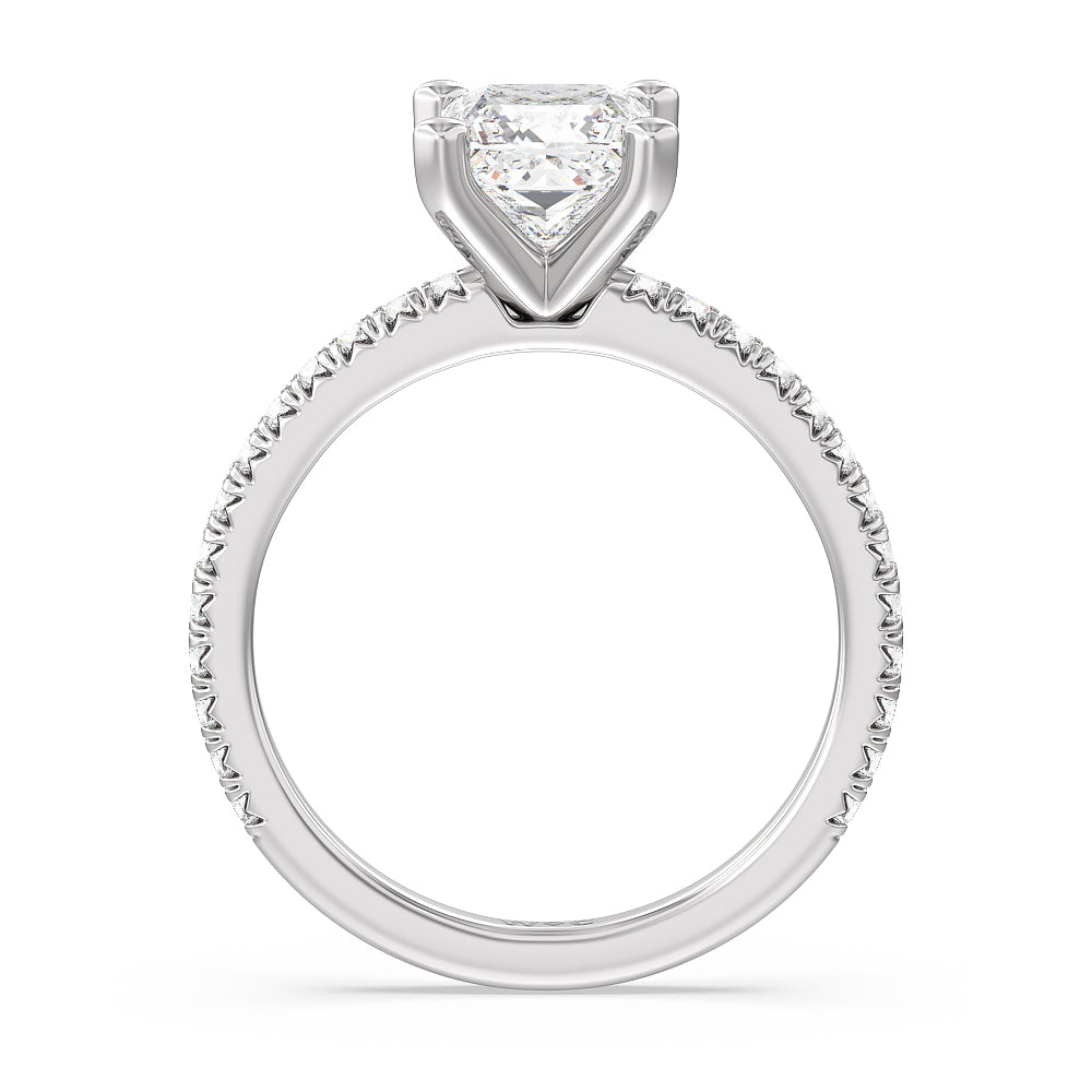 Princess Cut Orion Petite French Set Diamond Engagement Ring with Lab Grown Diamond in 14KT Platinum view 2
