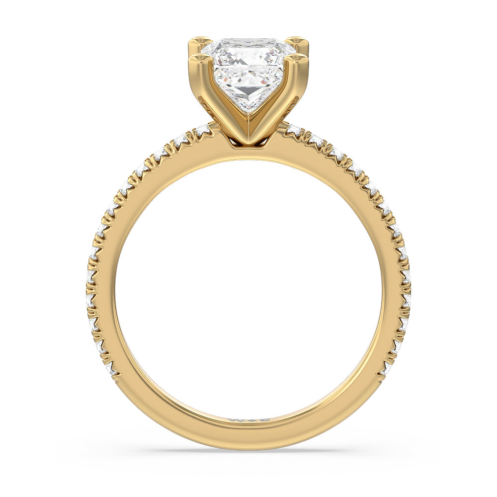 Princess Cut Orion Petite French Set Diamond Engagement Ring with Lab Grown Diamond in 14KT Yellow Gold view 2
