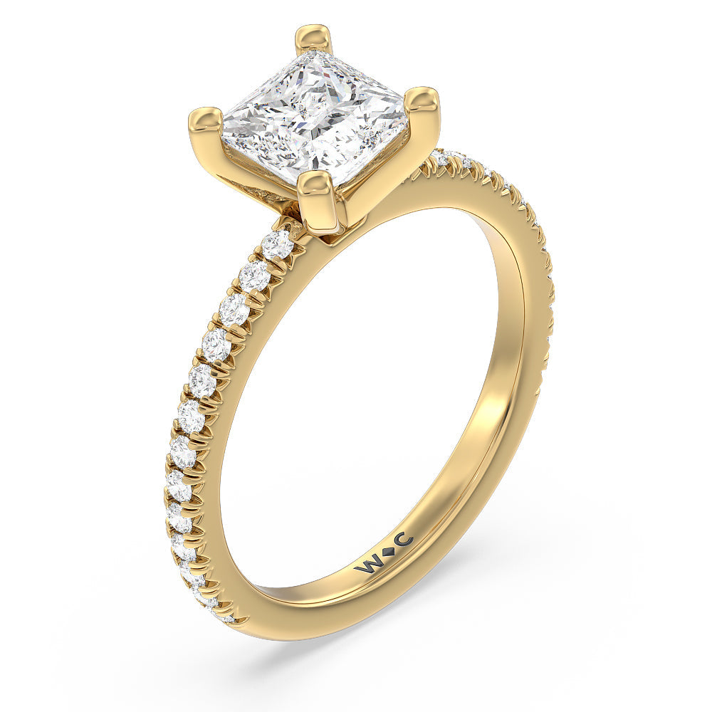Princess Cut Orion Petite French Set Diamond Engagement Ring with Lab Grown Diamond in 14KT Yellow Gold view 3
