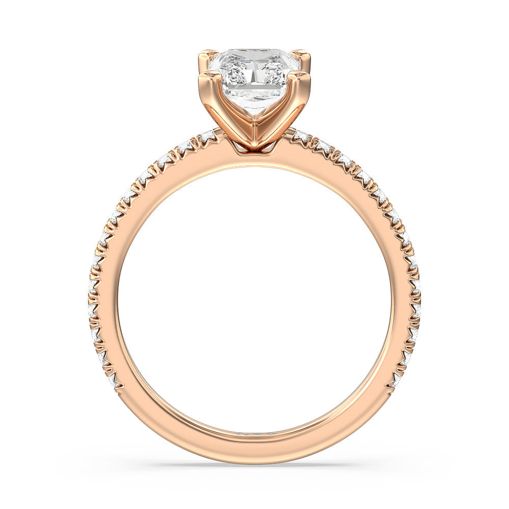 Radiant Cut Orion Petite French Set Diamond Engagement Ring with Lab Grown Diamond in 14KT Rose Gold view 2
