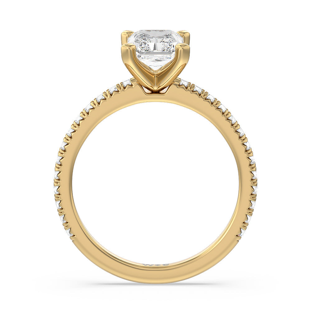 Radiant Cut Orion Petite French Set Diamond Engagement Ring with Lab Grown Diamond in 14KT Yellow Gold view 2
