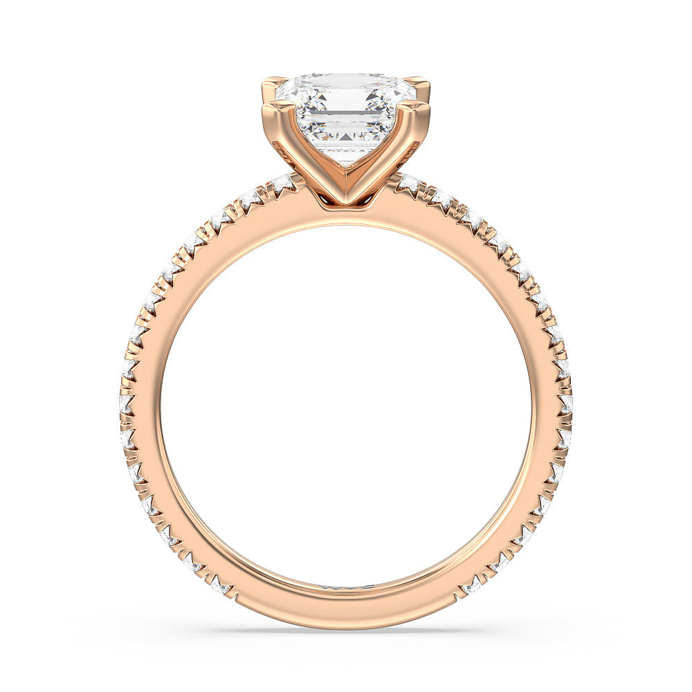 Asscher Cut Ara Petite French Set Diamond Engagement Ring with Lab Grown Diamond in 14KT Rose Gold view 2
