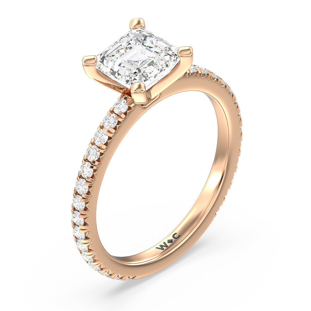 Asscher Cut Ara Petite French Set Diamond Engagement Ring with Lab Grown Diamond in 14KT Rose Gold view 3
