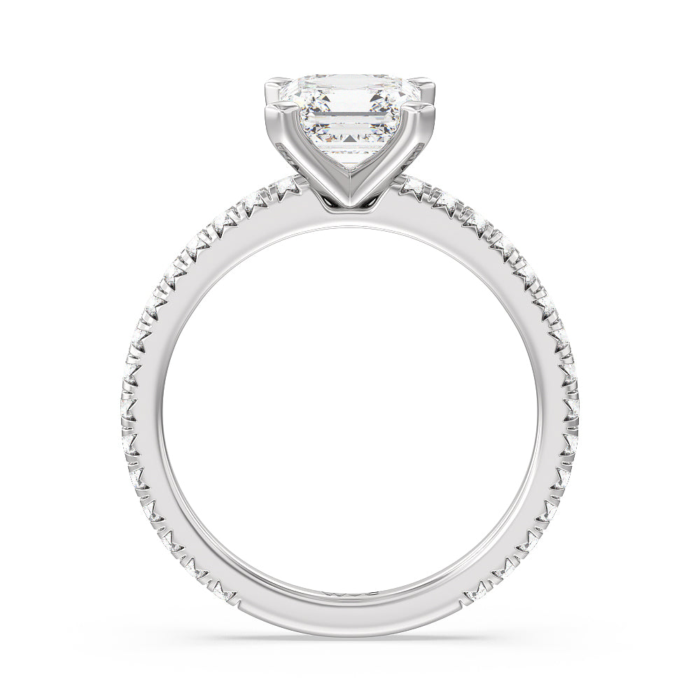 Asscher Cut Ara Petite French Set Diamond Engagement Ring with Lab Grown Diamond in 14KT Platinum view 2
