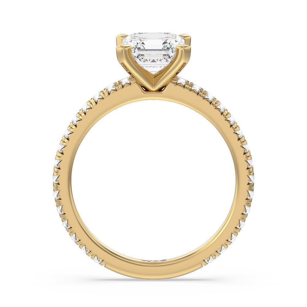 Asscher Cut Ara Petite French Set Diamond Engagement Ring with Lab Grown Diamond in 14KT Yellow Gold view 2
