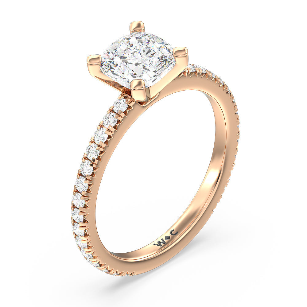 Cushion Cut Ara Petite French Set Diamond Engagement Ring with Lab Grown Diamond in 14KT Rose Gold view 3
