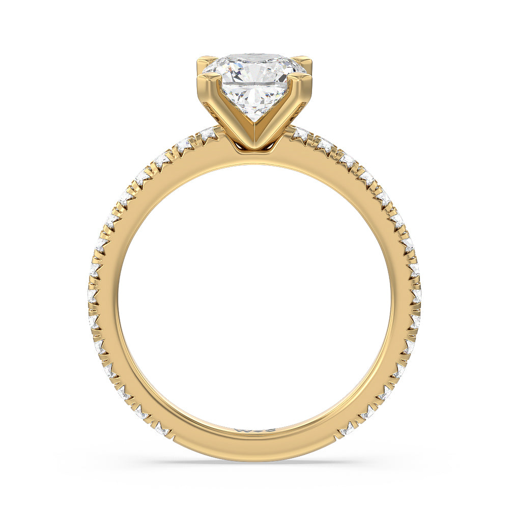Cushion Cut Ara Petite French Set Diamond Engagement Ring with Lab Grown Diamond in 14KT Yellow Gold view 2
