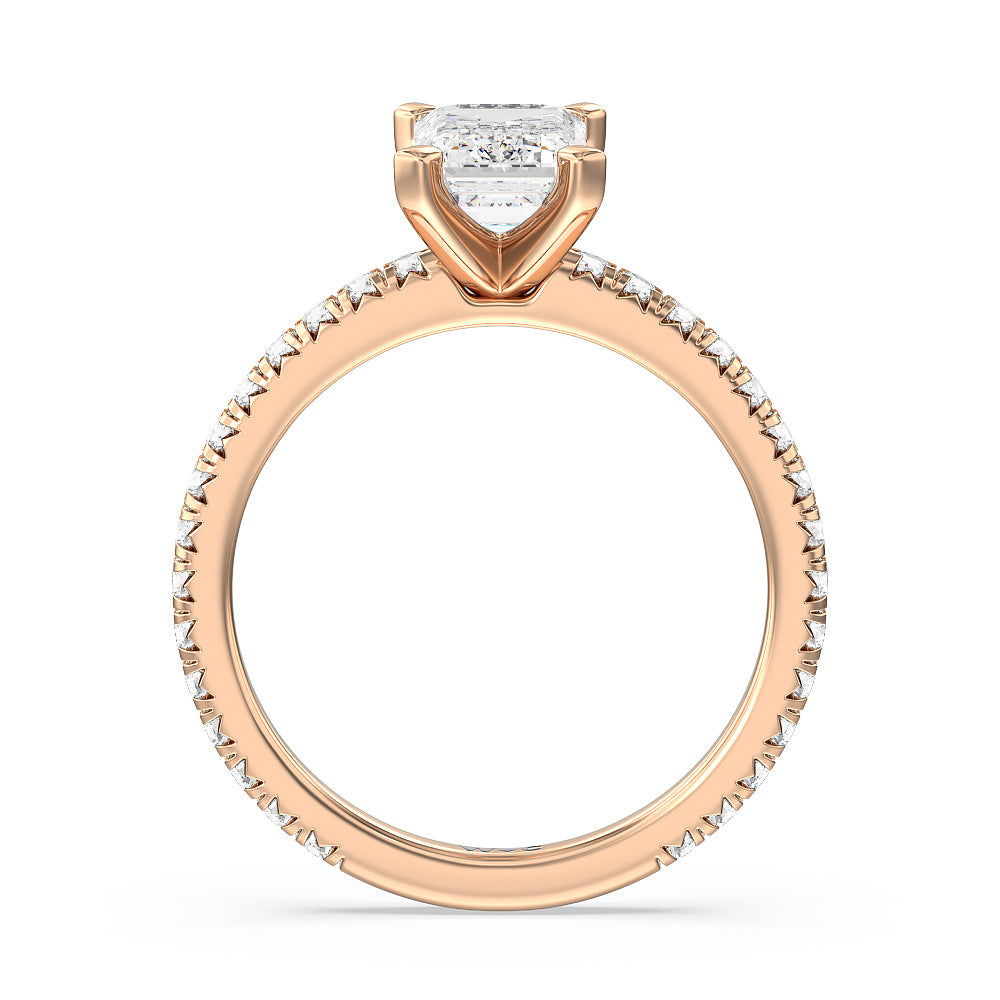 Emerald Cut Ara Petite French Set Diamond Engagement Ring with Lab Grown Diamond in 14KT Rose Gold view 2
