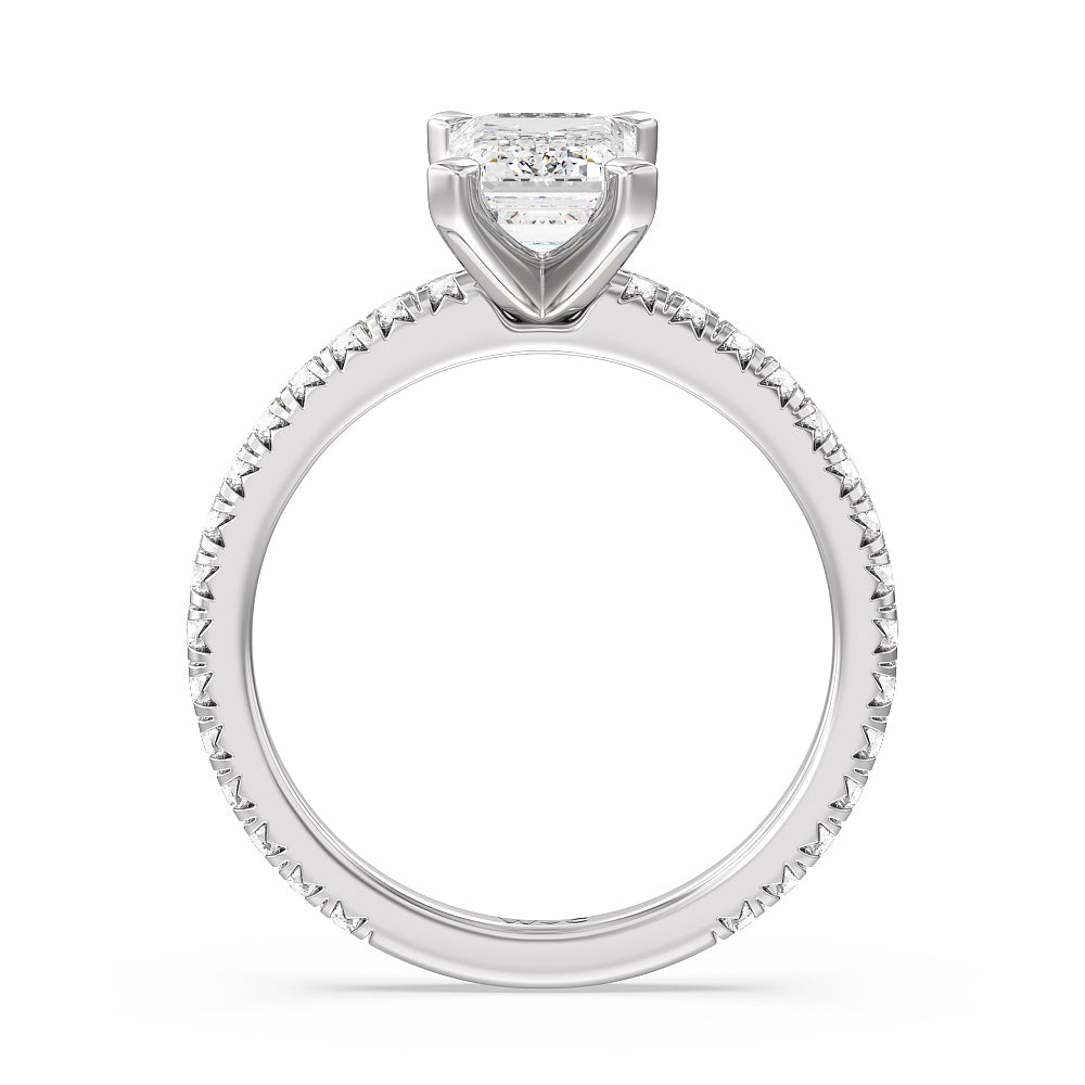 Emerald Cut Ara Petite French Set Diamond Engagement Ring with Lab Grown Diamond in 14KT Platinum view 2
