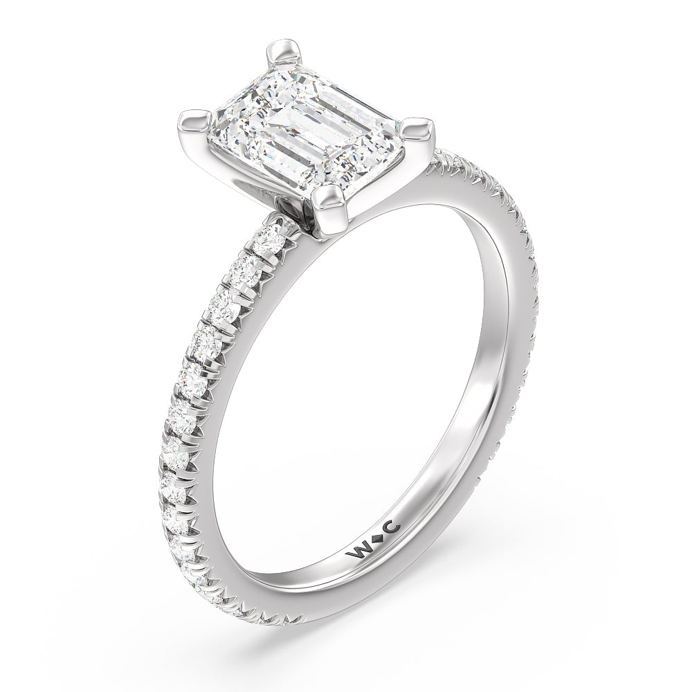 Emerald Cut Ara Petite French Set Diamond Engagement Ring with Lab Grown Diamond in 14KT Platinum view 3
