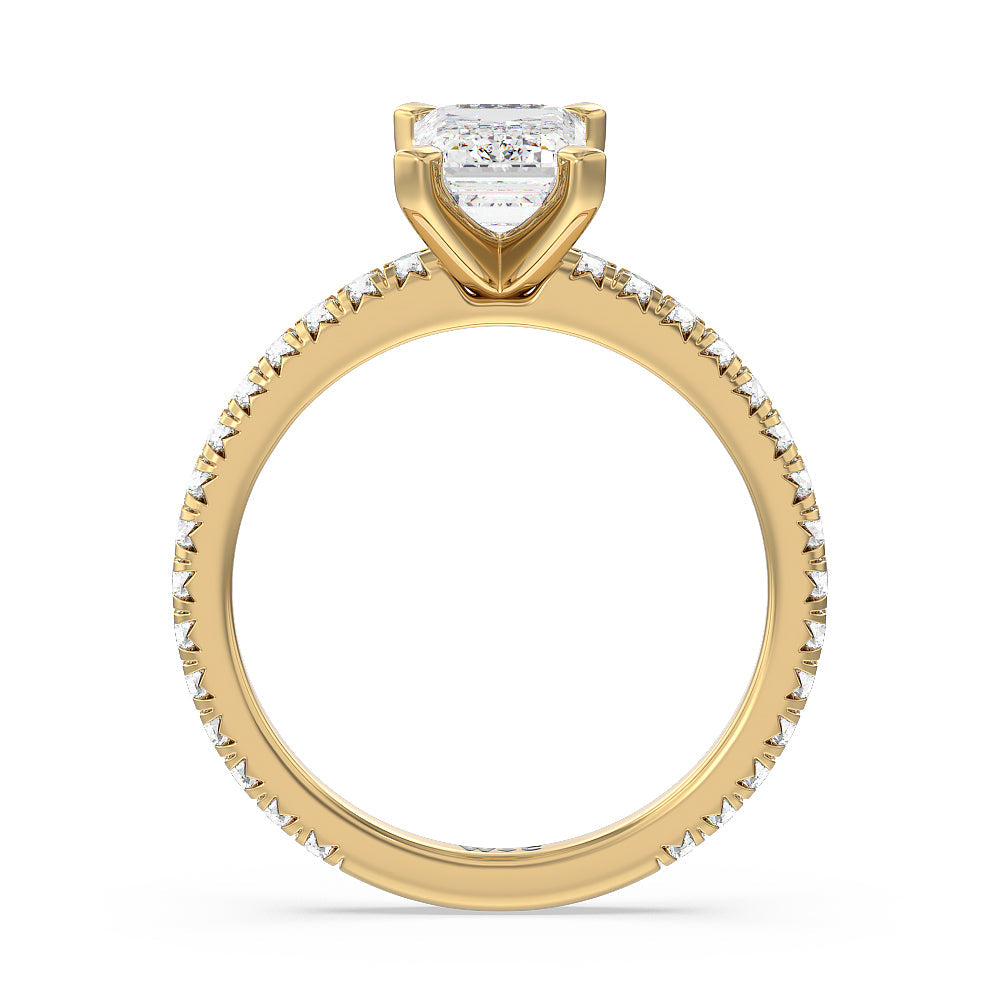 Emerald Cut Ara Petite French Set Diamond Engagement Ring with Lab Grown Diamond in 14KT Yellow Gold view 2
