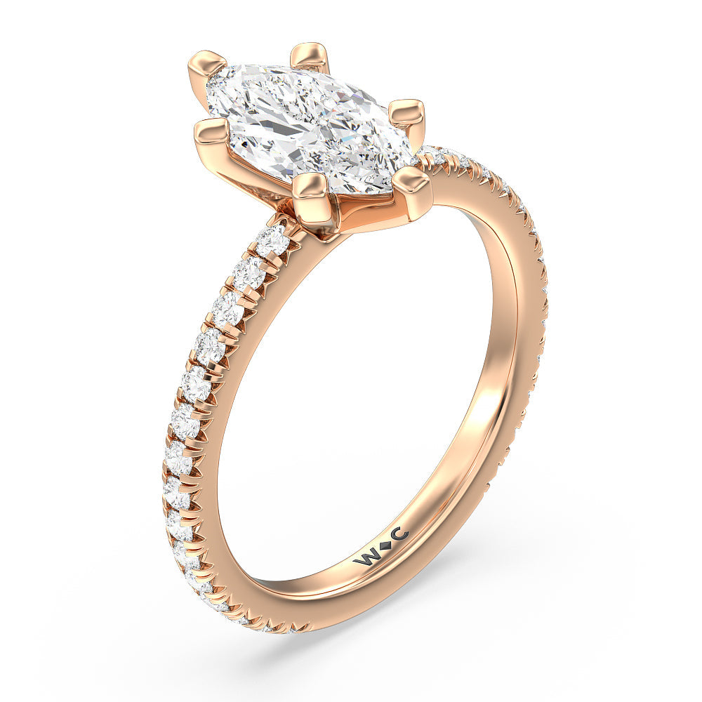 Marquise Cut Ara Petite French Set Diamond Engagement Ring with Lab Grown Diamond in 14KT Rose Gold view 3
