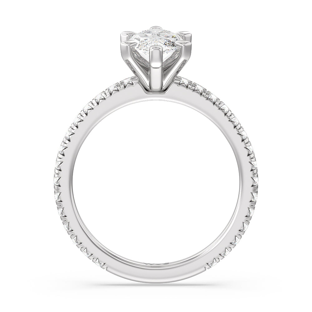 Marquise Cut Ara Petite French Set Diamond Engagement Ring with Lab Grown Diamond in 14KT Platinum view 2
