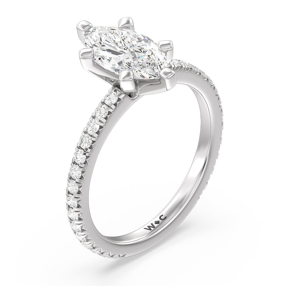 Marquise Cut Ara Petite French Set Diamond Engagement Ring with Lab Grown Diamond in 14KT Platinum view 3
