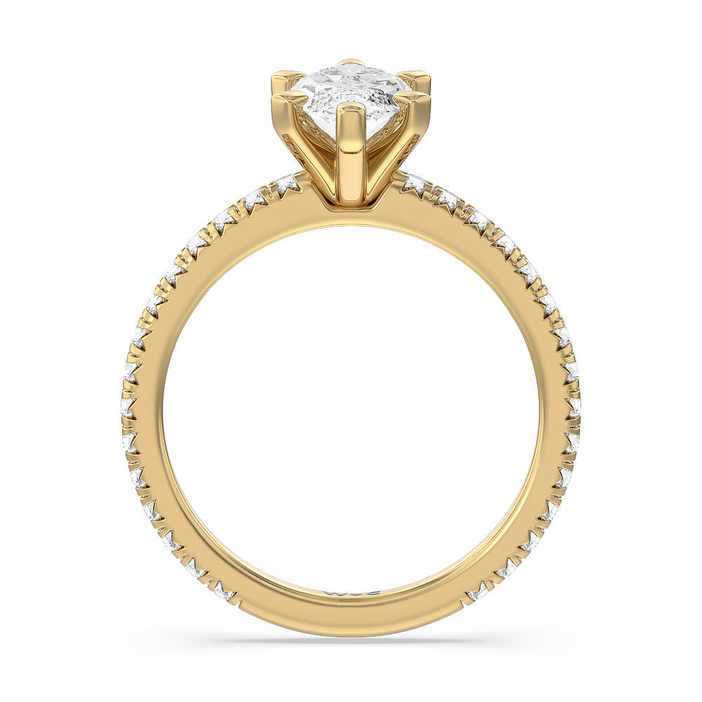 Marquise Cut Ara Petite French Set Diamond Engagement Ring with Lab Grown Diamond in 14KT Yellow Gold view 2
