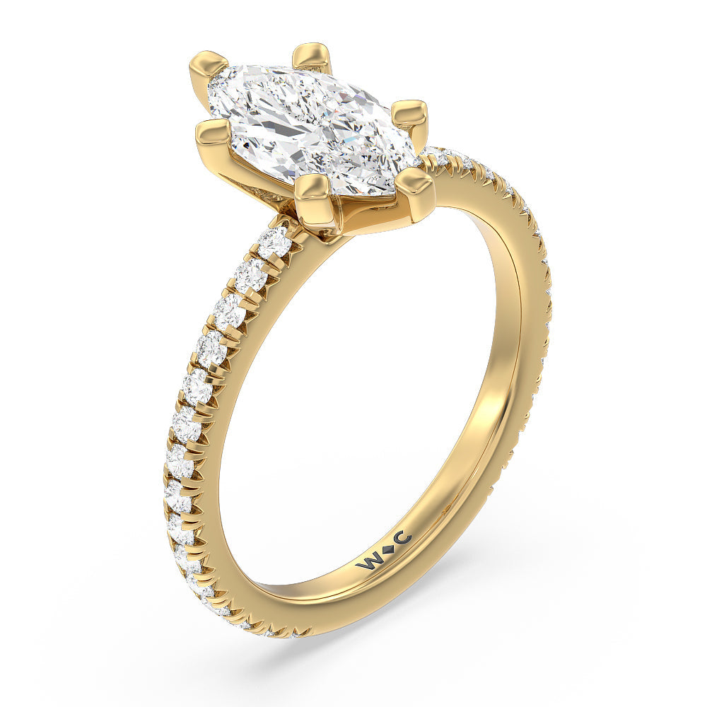 Marquise Cut Ara Petite French Set Diamond Engagement Ring with Lab Grown Diamond in 14KT Yellow Gold view 3
