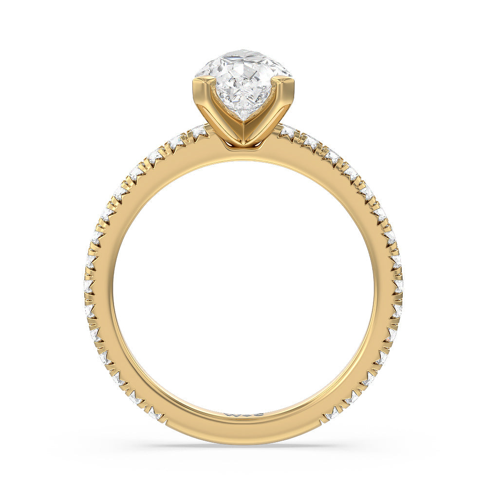 Pear Cut Ara Petite French Set Diamond Engagement Ring with Lab Grown Diamond in 14KT Yellow Gold view 2
