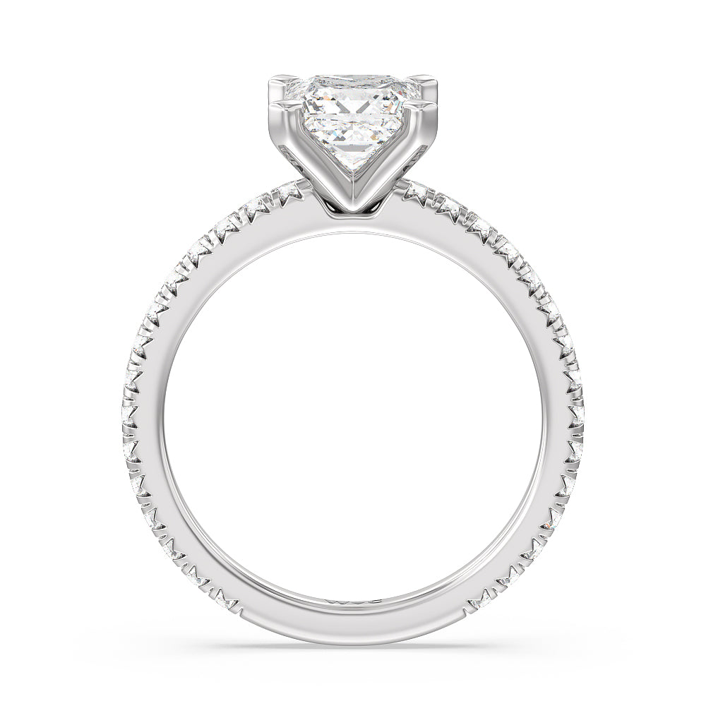 Princess Cut Ara Petite French Set Diamond Engagement Ring with Lab Grown Diamond in 14KT Platinum view 2
