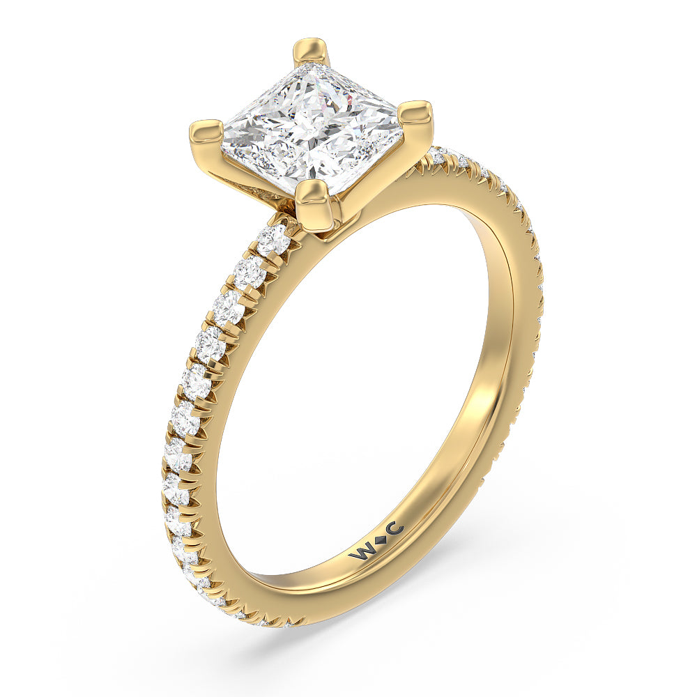 Princess Cut Ara Petite French Set Diamond Engagement Ring with Lab Grown Diamond in 14KT Yellow Gold view 3
