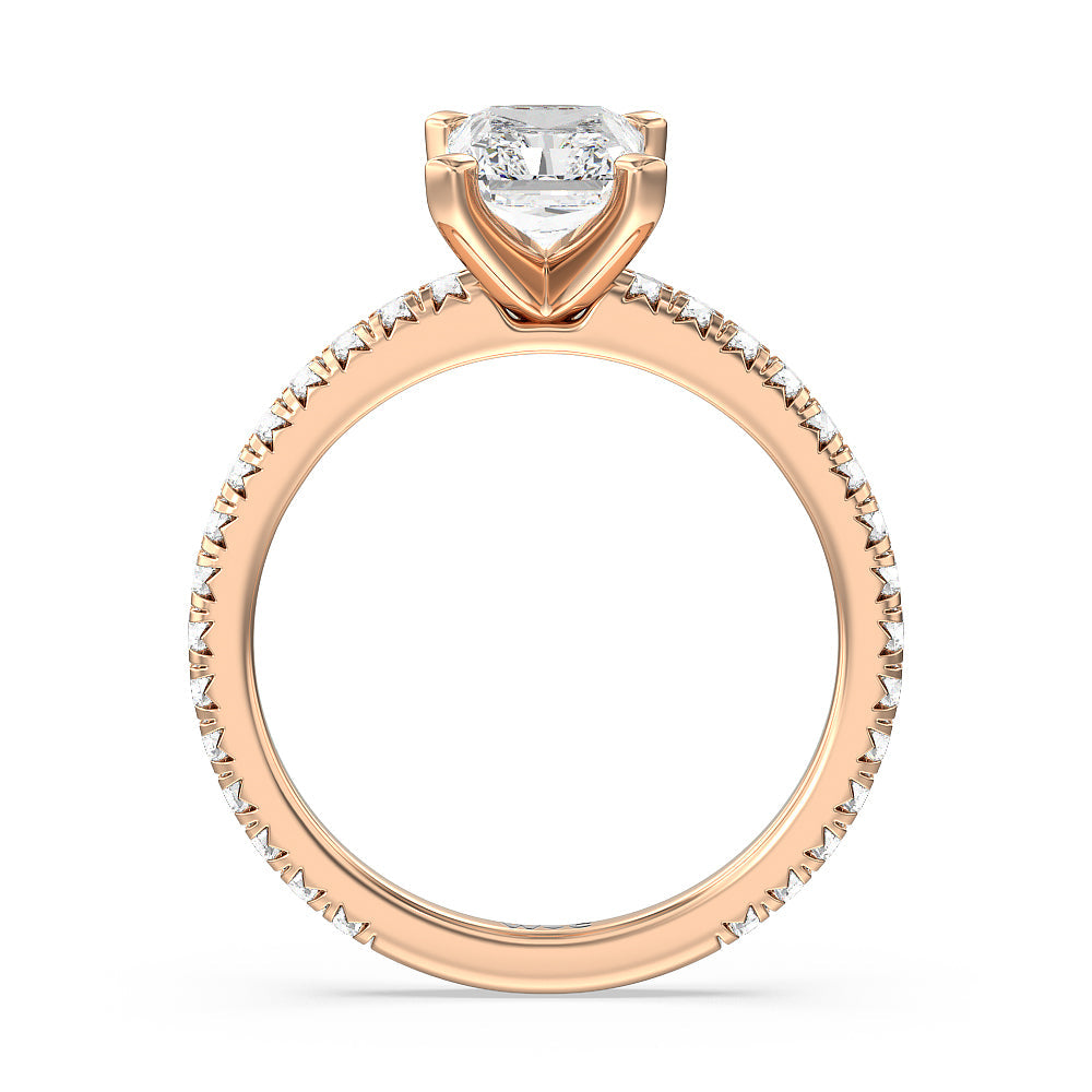 Radiant Cut Ara Petite French Set Diamond Engagement Ring with Lab Grown Diamond in 14KT Rose Gold view 2
