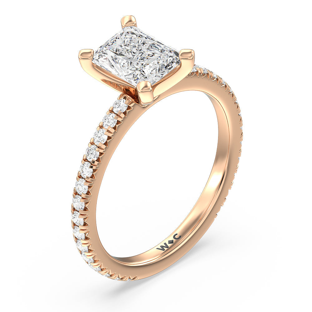 Radiant Cut Ara Petite French Set Diamond Engagement Ring with Lab Grown Diamond in 14KT Rose Gold view 3
