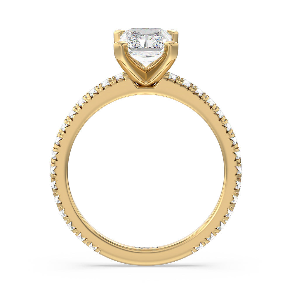 Radiant Cut Ara Petite French Set Diamond Engagement Ring with Lab Grown Diamond in 14KT Yellow Gold view 2
