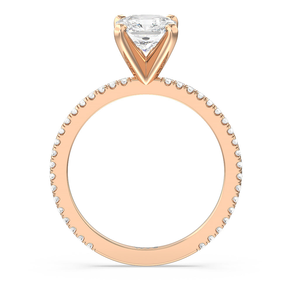 Asscher Cut Ara Fine Classic Pave Diamond Engagement Ring with Lab Grown Diamond in 14KT Rose Gold view 2
