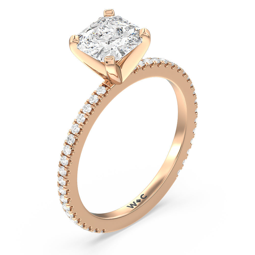 Asscher Cut Ara Fine Classic Pave Diamond Engagement Ring with Lab Grown Diamond in 14KT Rose Gold view 3
