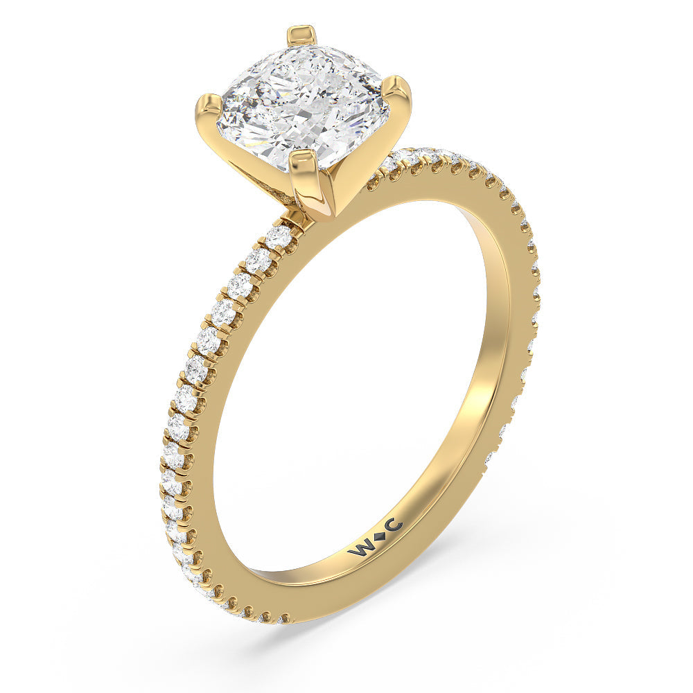 Cushion Cut Ara Fine Classic Pave Diamond Engagement Ring with Lab Grown Diamond in 14KT Yellow Gold view 3
