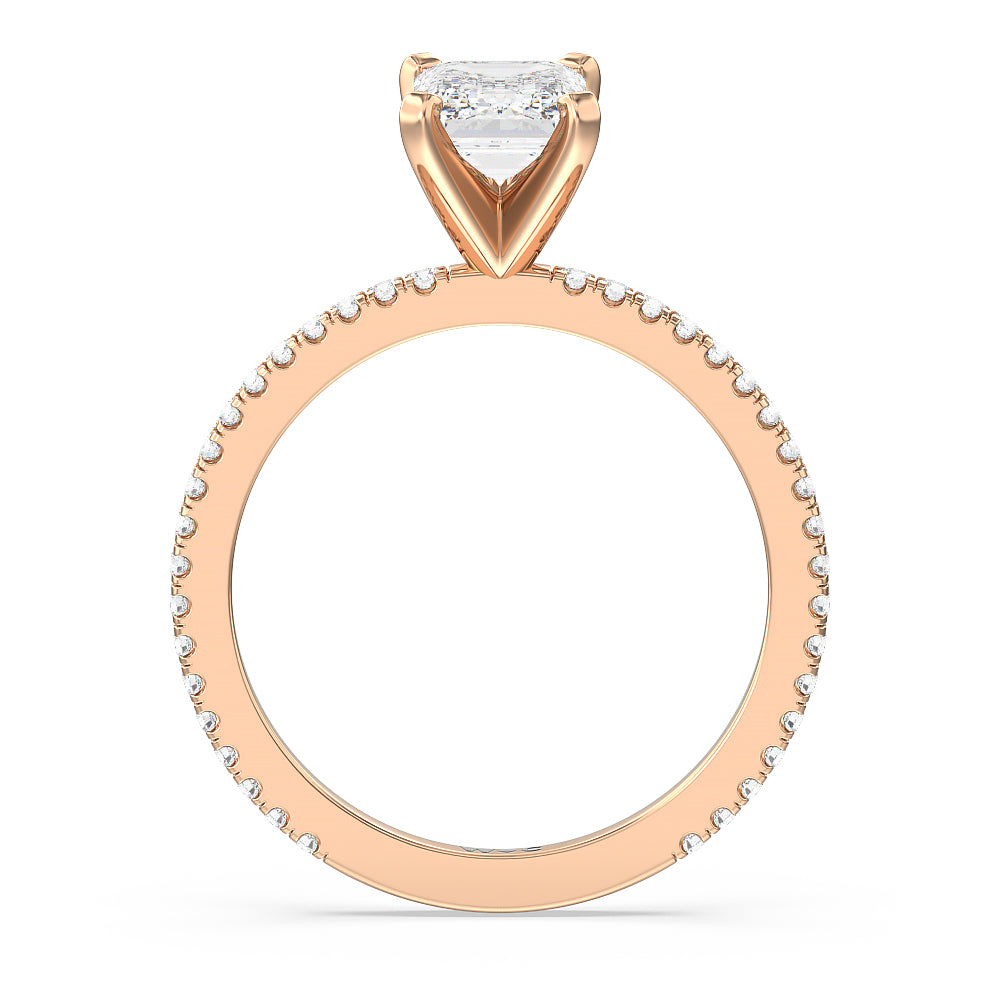 Emerald Cut Ara Fine Classic Pave Diamond Engagement Ring with Lab Grown Diamond in 14KT Rose Gold view 2
