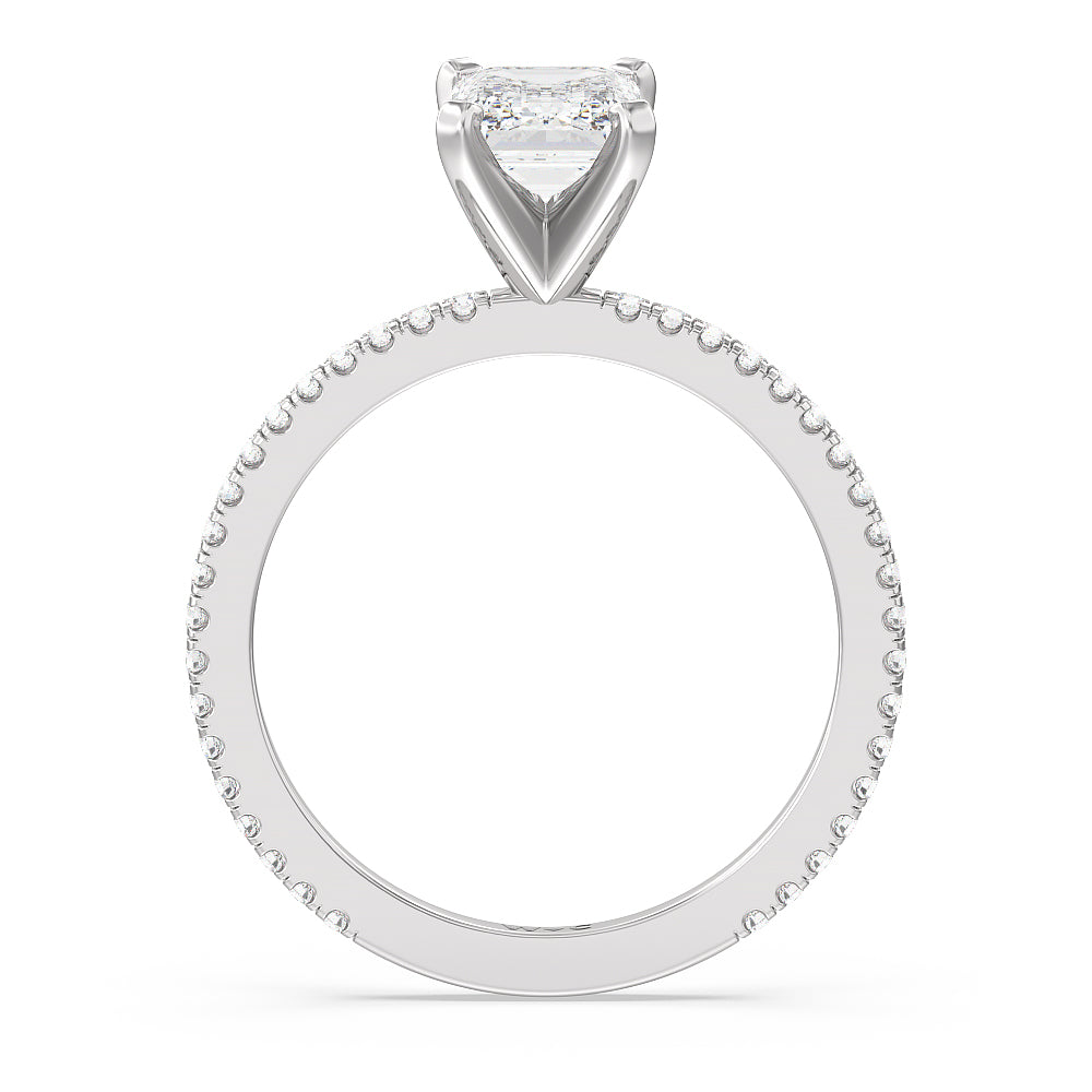 Emerald Cut Ara Fine Classic Pave Diamond Engagement Ring with Lab Grown Diamond in 14KT Platinum view 2
