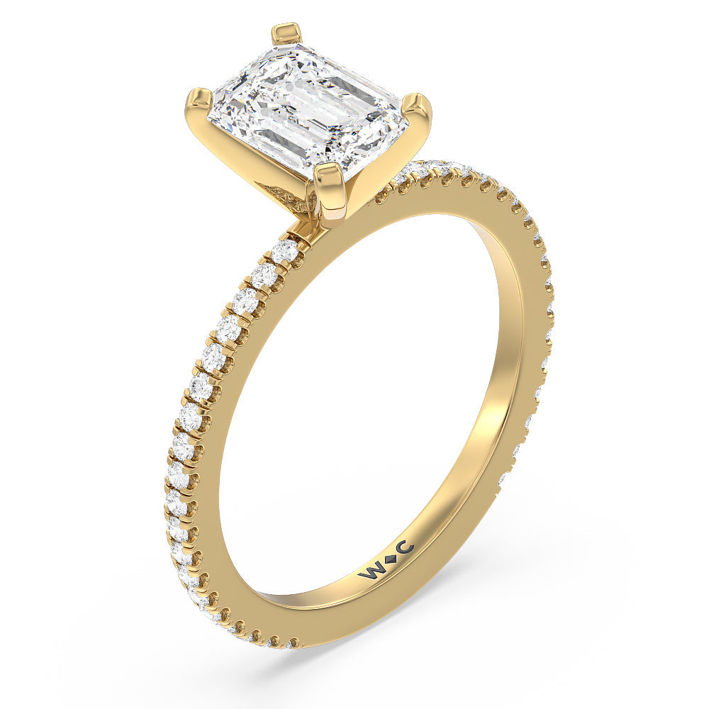 Emerald Cut Ara Fine Classic Pave Diamond Engagement Ring with Lab Grown Diamond in 14KT Yellow Gold view 3
