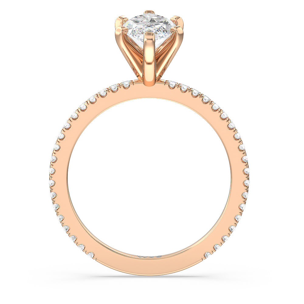 Marquise Cut Ara Fine Classic Pave Diamond Engagement Ring with Lab Grown Diamond in 14KT Rose Gold view 2
