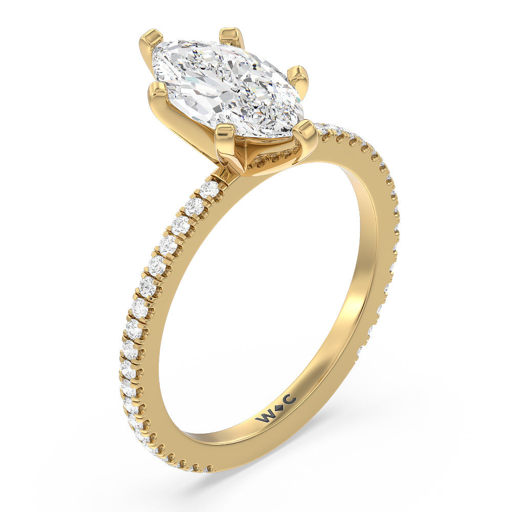 Marquise Cut Ara Fine Classic Pave Diamond Engagement Ring with Lab Grown Diamond in 14KT Yellow Gold view 3
