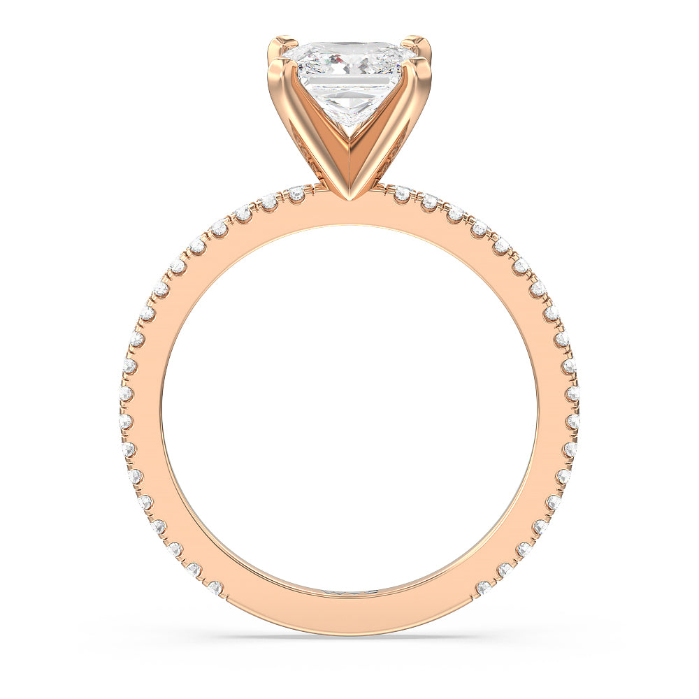 Princess Cut Ara Fine Classic Pave Diamond Engagement Ring with Lab Grown Diamond in 14KT Rose Gold view 2
