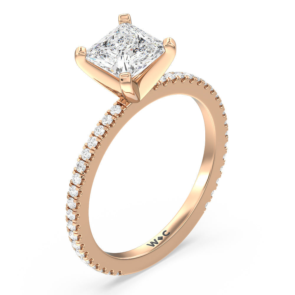 Princess Cut Ara Fine Classic Pave Diamond Engagement Ring with Lab Grown Diamond in 14KT Rose Gold view 3
