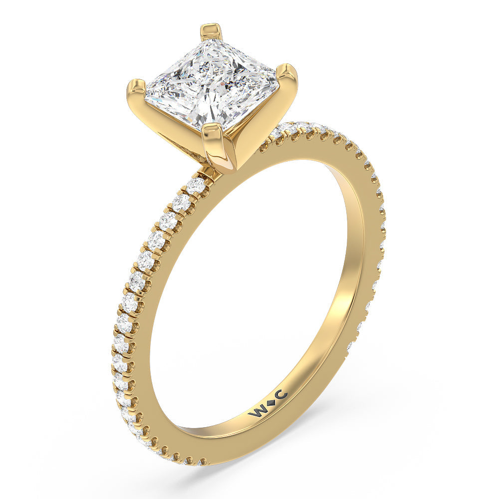 Princess Cut Ara Fine Classic Pave Diamond Engagement Ring with Lab Grown Diamond in 14KT Yellow Gold view 3
