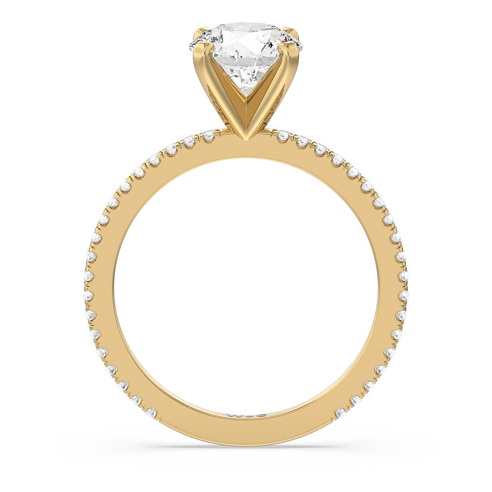 Round Cut Ara Fine Classic Pave Diamond Engagement Ring with Lab Grown Diamond in 14KT Yellow Gold view 2

