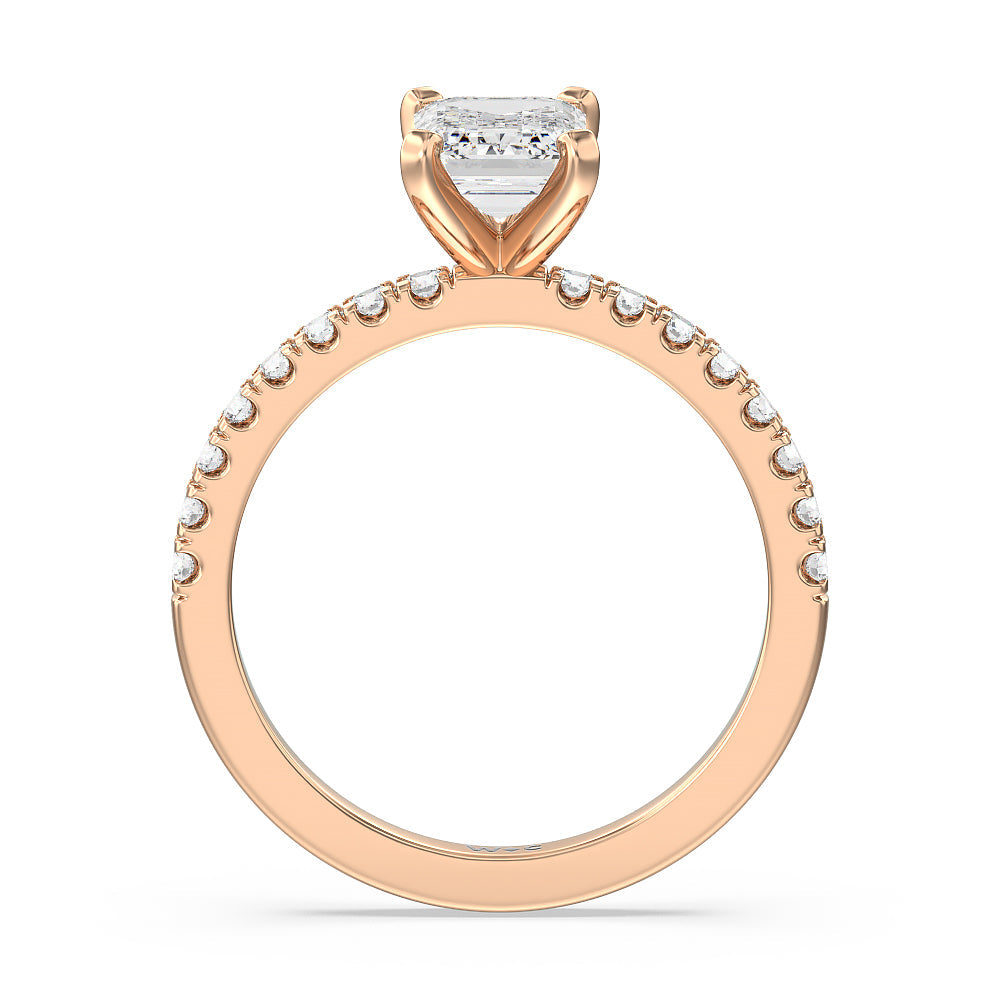 Vela Classic Pave Diamond Engagement Ring with Emerald Cut Diamond in 14KT Rose Gold view 2
