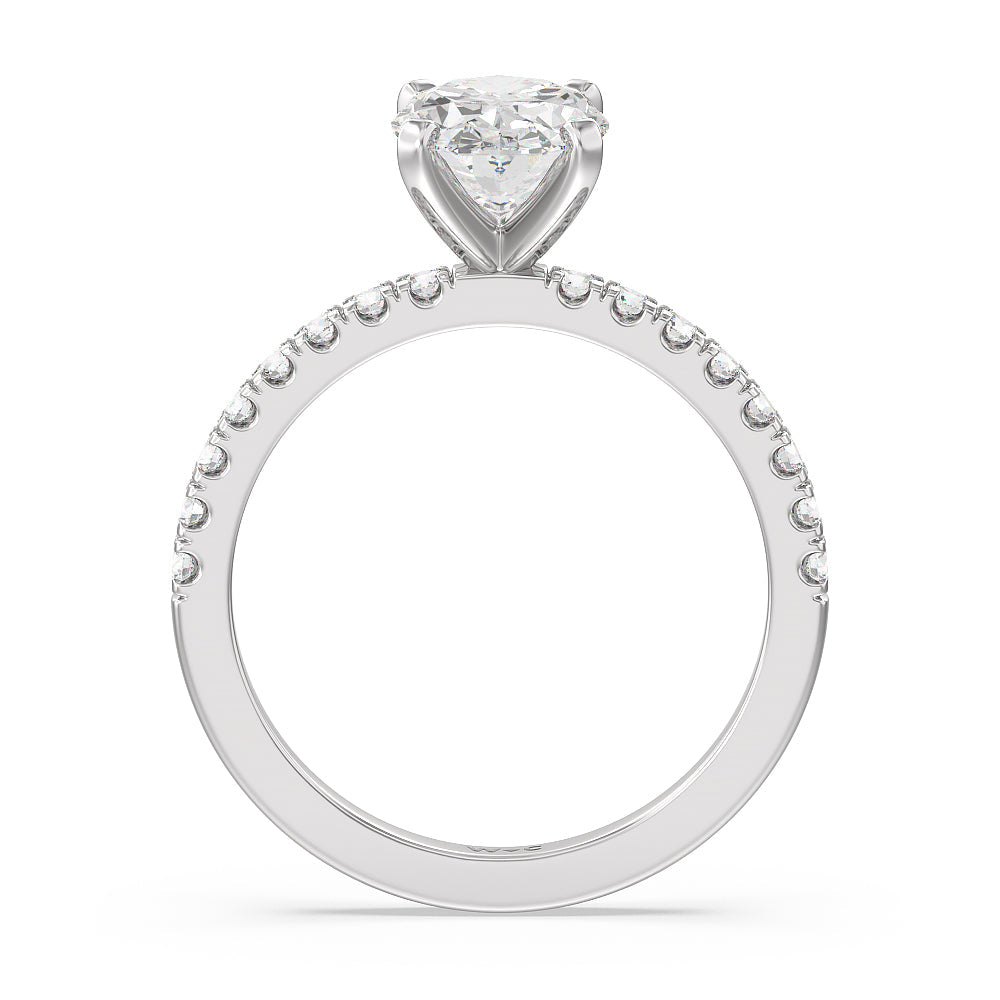 Vela Classic Pave Diamond Engagement Ring with Oval Cut Diamond in 14KT Platinum view 3
