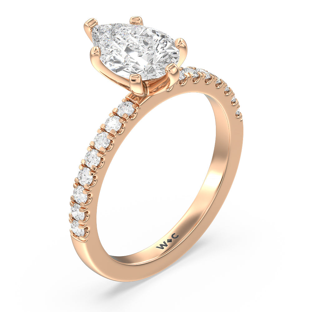Vela Classic Pave Diamond Engagement Ring with Pear Cut Diamond in 14KT Rose Gold view 3
