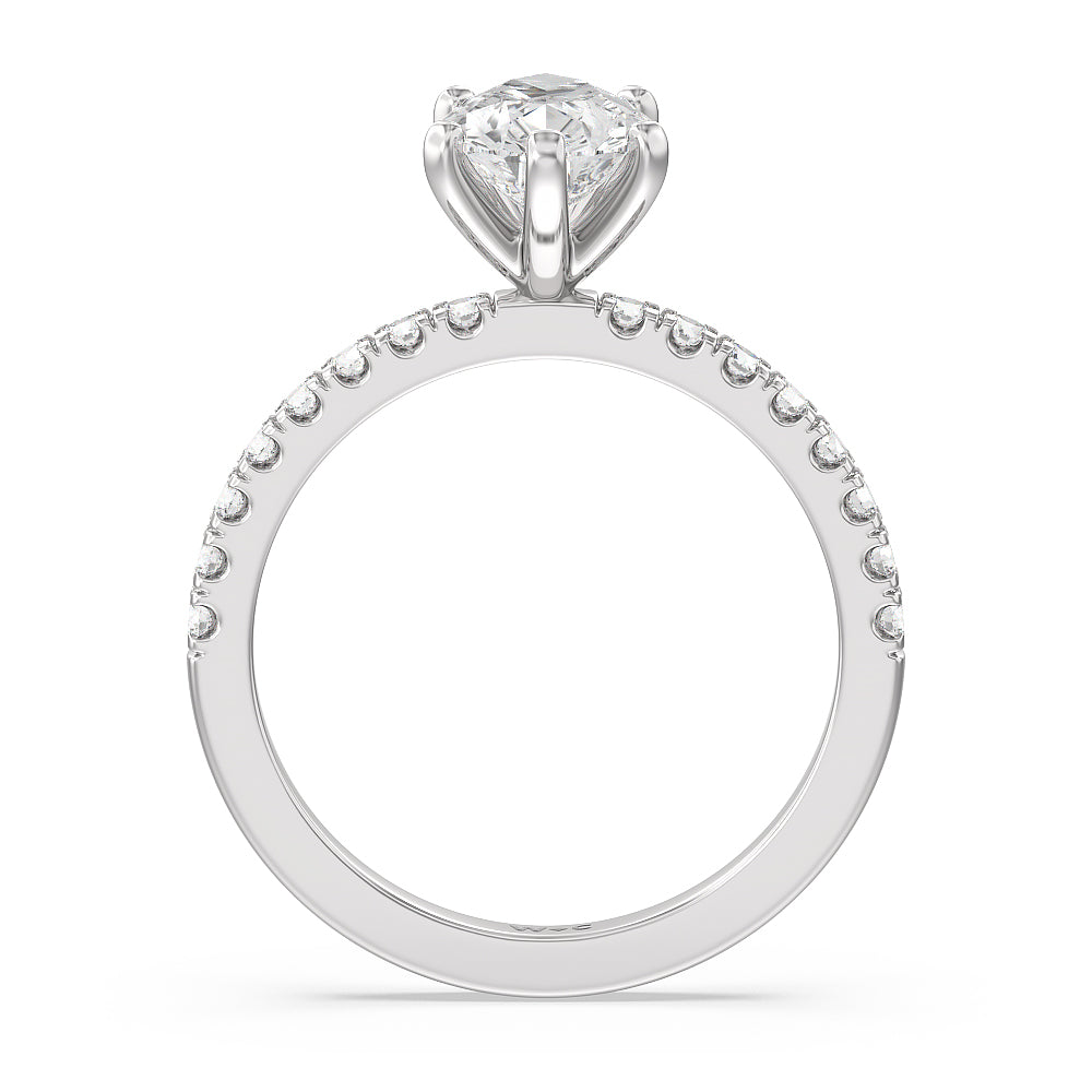 Vela Classic Pave Diamond Engagement Ring with Pear Cut Diamond in 14KT Platinum view 2
