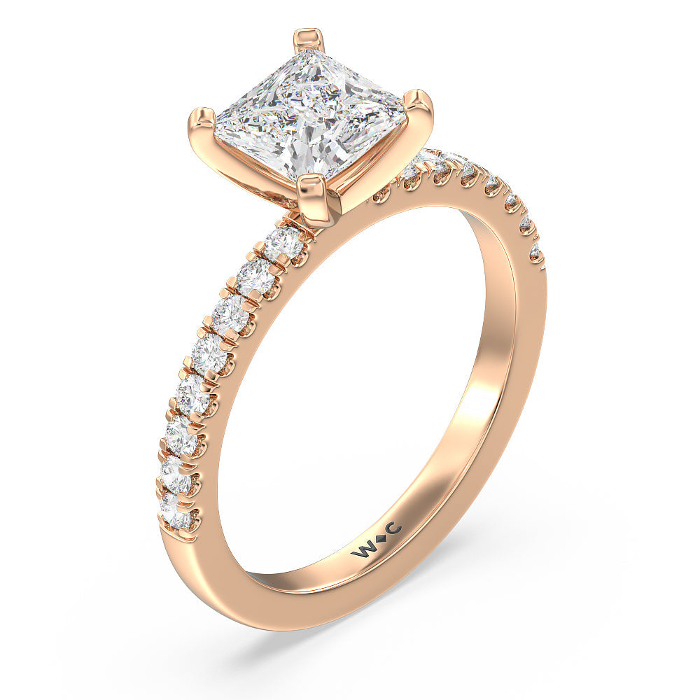 Vela Classic Pave Diamond Engagement Ring with Princess Cut Diamond in 14KT Rose Gold view 3
