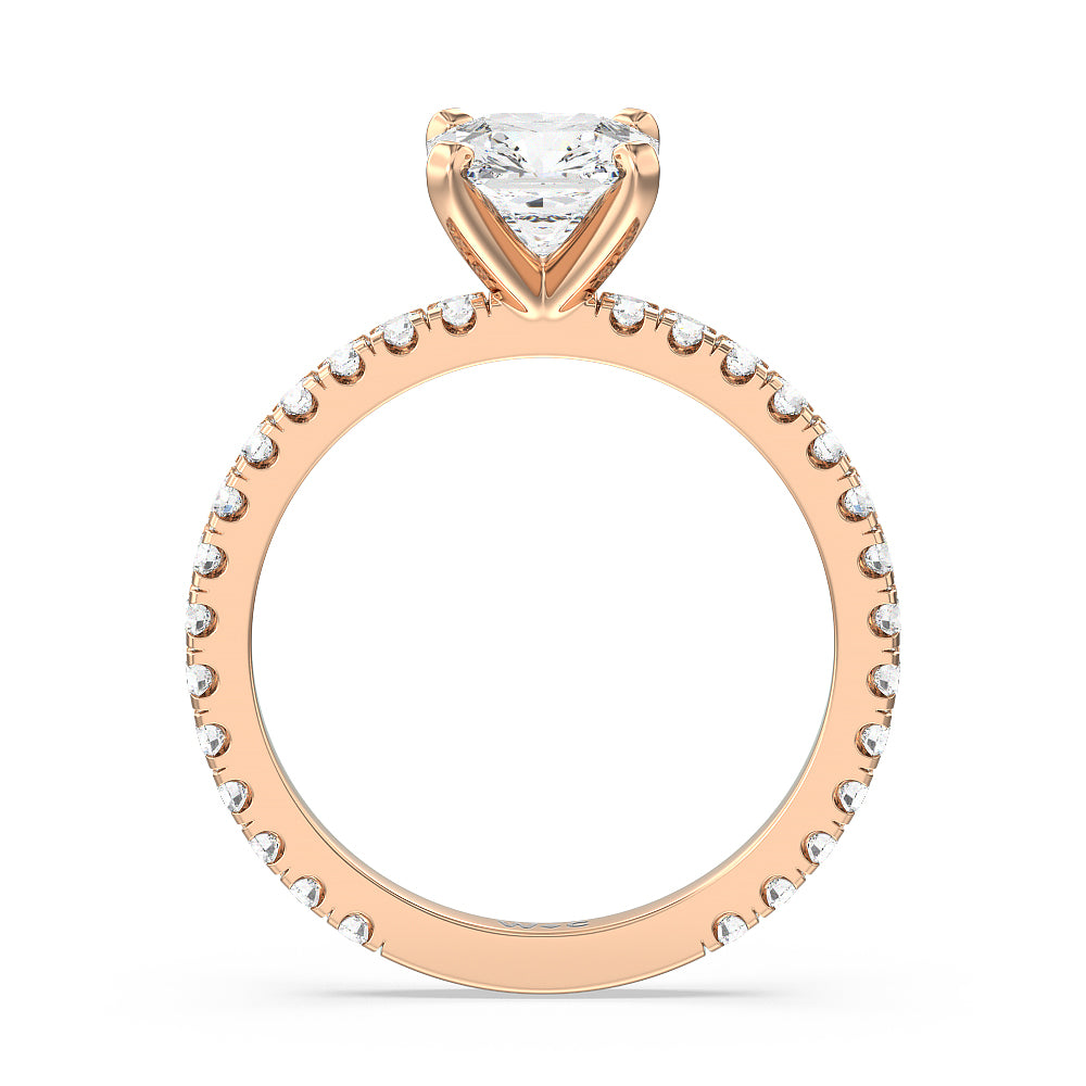 Asscher Cut Ara Midi Classic Pave Diamond Engagement Ring with Lab Grown Diamond in 14KT Rose Gold view 2

