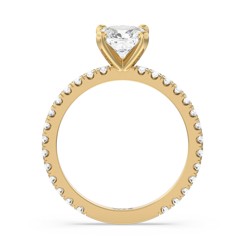 Cushion Cut Ara Midi Classic Pave Diamond Engagement Ring with Lab Grown Diamond in 14KT Yellow Gold view 2
