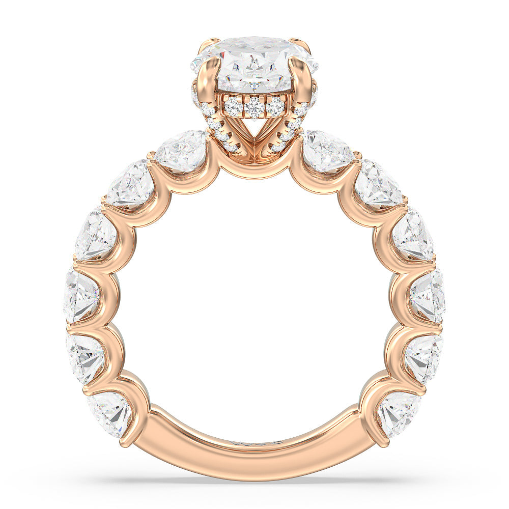 Oval Cut U-Prong Oval Side Studded Engagement Ring with Lab Grown Diamond in 14KT Rose Gold view 2
